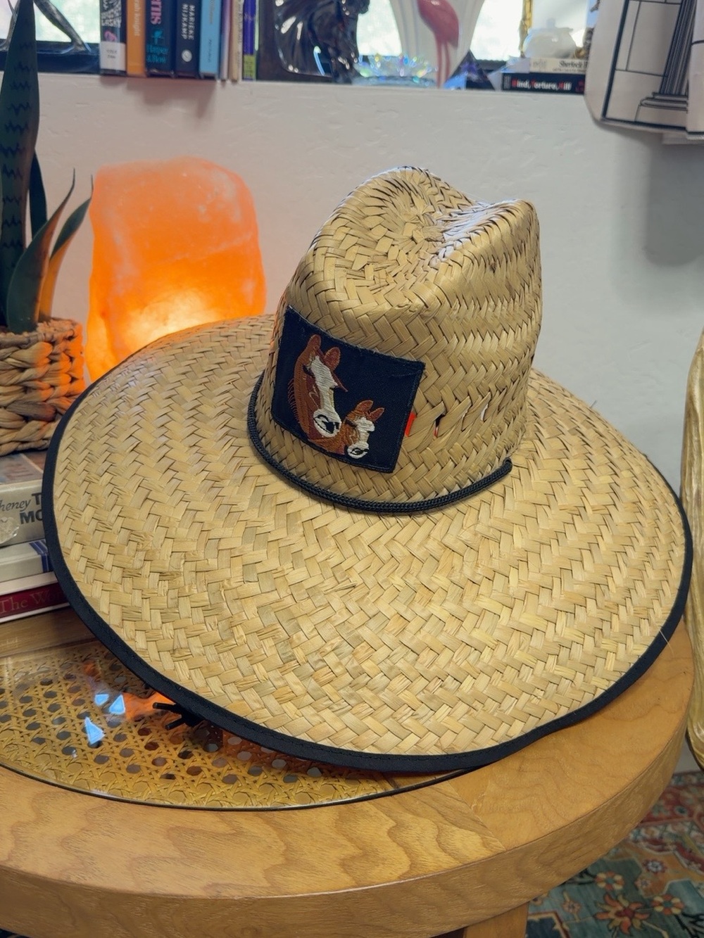 Mexican Straw Cowboy Hat Horse Patch Wide Brim Western Rodeo OS